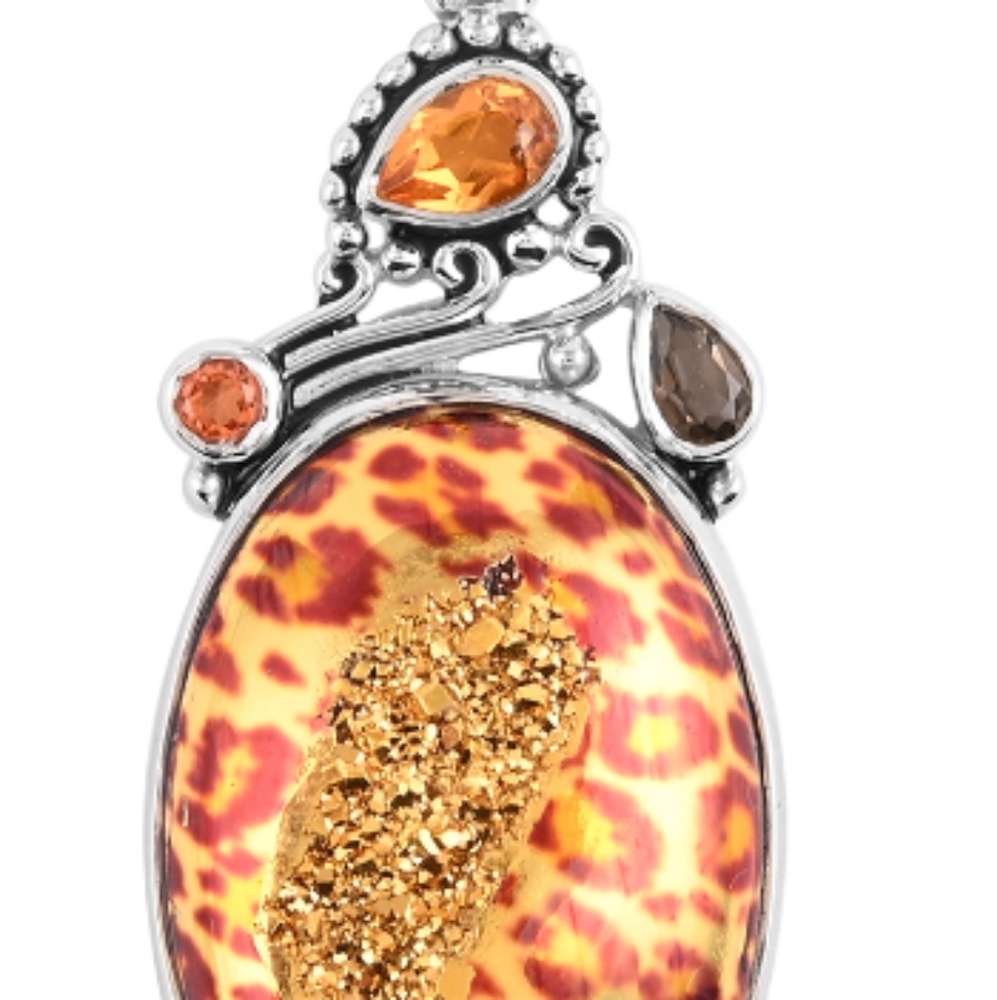 STERLING SILVER HANDMADE NATURAL WINDOW DRUZY STONE WITH SMOKY QUARTZ , … - Picture 3 of 3